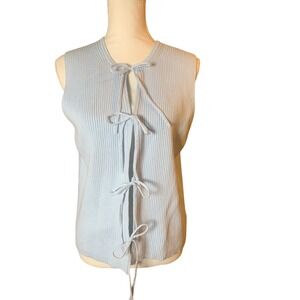 Sincerely Jules Cottage Pastel Blue Ribbed Knit Tie Front Coquette Sweater Vest